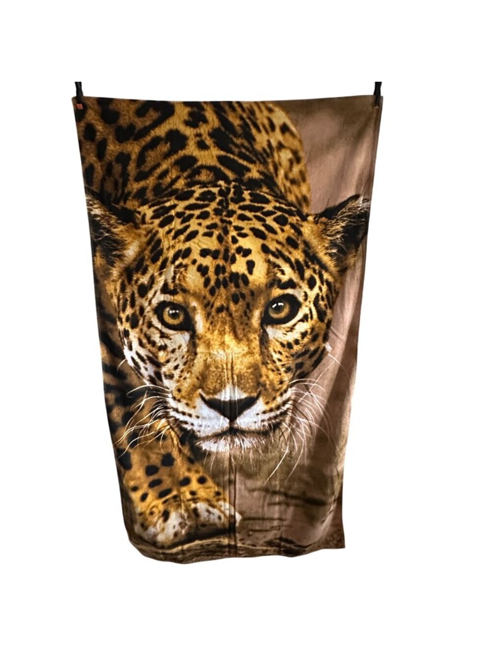 Vintage 90s Hilasal Leopard Beach Towel Blanket Cotton Big Cat Print 36x60